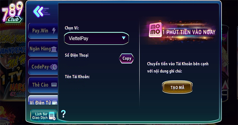 Nạp tiền cho 789Club luôn hiệu quả thắng lớn